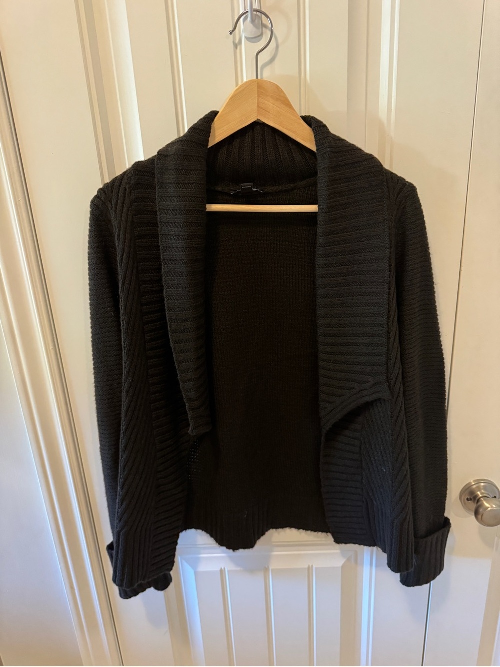 Jacob Brown Knit Open-Front Shawl-Collar Cardigan